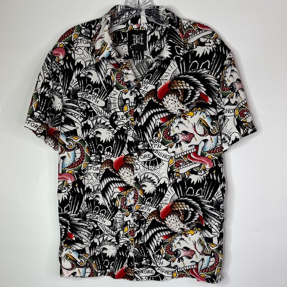 Ed Hardy Other - Ed Hardy Battle Skull Short Sleeve Button Up Shirt Size Medium
